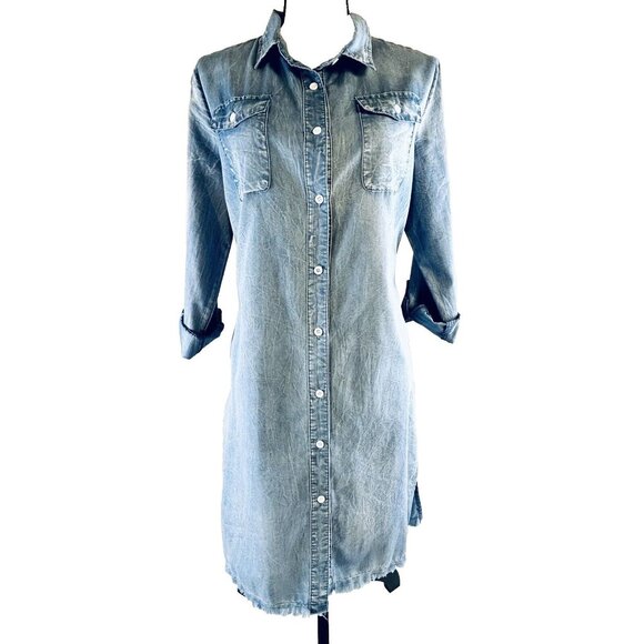 BD Collection Dress Chambray Denim Long Sleeve Roll Tab Button Down SUPER SOFT M - Picture 1 of 12
